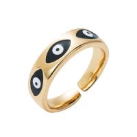 Evil Eye Jewelry Finger Ring, Brass, gold color plated, Adjustable & for woman & enamel 20mm 