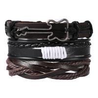 PU Leather Cord Bracelets, with Cowhide & Zinc Alloy, three pieces & fashion jewelry & Unisex Approx 17-18 cm 