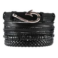 PU Leather Bracelet Set, with Cowhide & Zinc Alloy, 4 pieces & fashion jewelry & Unisex, black Approx 17-18 cm 