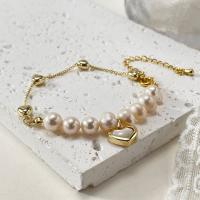 Bracelets de perles, Acier titane, avec perle d'eau douce cultivée, avec 2.17inch chaînes de rallonge, coeur, fade et jamais plaqué de haute qualité, bijoux de mode & pour femme Environ 5.91 pouce, Vendu par PC