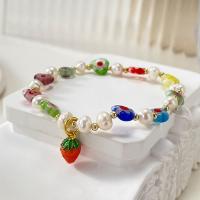 Pulseras de cristal de Murano, con Perlas cultivadas de agua dulce & aleación de zinc, Joyería & para mujer, multicolor, diámetro interior:aproximado 55mm, Vendido por UD