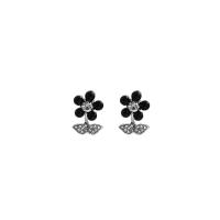 Zinc alliage strass Stud Earring, alliage de zinc, fleur, Placage de couleur argentée, bijoux de mode & pour femme & émail & avec strass, deux couleurs différentes Vendu par paire