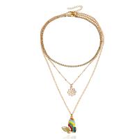 Collier de mode Multi couche, alliage de zinc, papillon, Placage de couleur d'or, trois pièces & bijoux de mode & pour femme & émail, multicolore cm, Vendu par fixé