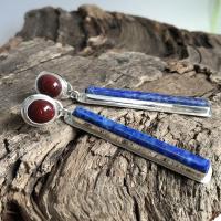 Gemstone Drop Earring, Zinc Alloy, with Lapis Lazuli & Red Agate, Rectangle, silver color plated, for woman, mixed colors 