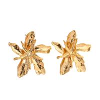 Brass Stud Earring, Leaf, gold color plated, for woman, golden, 50mm 