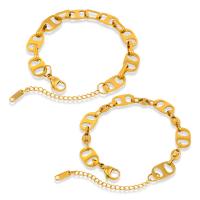 Pulseras de acero inoxidable, acero inoxidable 304, con 1.97 extender cadena, Recubrimiento iónico al vacío, diferentes estilos para la opción & para mujer, dorado, longitud:7.09 Inch, Vendido por UD