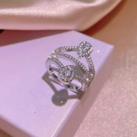 Cubic Zirconia Micro Pave Brass Finger Ring & micro pave cubic zirconia & for woman, silver color 