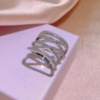 Cubic Zirconia Micro Pave Brass Finger Ring & micro pave cubic zirconia & for woman, silver color 