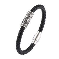 Cuero de PU Pulsera, con acero inoxidable 316, pulido, Joyería & longitud diferente para la opción & para hombre, más colores para la opción, 6mm, Vendido por UD