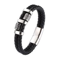 Cuero de PU Pulsera, con acero inoxidable 316, pulido, Doble capa & Joyería & longitud diferente para la opción & para hombre, más colores para la opción, 12mm, Vendido por UD