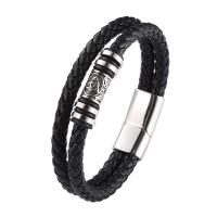 Cuero de PU Pulsera, con acero inoxidable 316, pulido, Doble capa & Joyería & longitud diferente para la opción & para hombre, más colores para la opción, 12mm, Vendido por UD