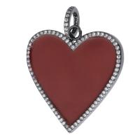 Colgante de Micro Pavé de Zirconía Cúbica, metal, Corazón, chapado en color plomo negro, Bricolaje & micro arcilla de zirconia cúbica & esmalte, negro y rojo, 30x31.5x3mm, agujero:aproximado 6mm, Vendido por UD