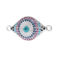 Evil Eye Jewelry Connector, Brass, silver color plated, DIY & micro pave cubic zirconia & enamel & 1/1 loop Approx 1mm 