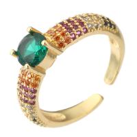 Cubic Zirconia Micro Pave Brass Finger Ring, gold color plated, fashion jewelry & micro pave cubic zirconia, multi-colored, 6mm,2.5mm, US Ring 