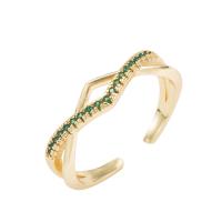 Cubic Zirconia Micro Pave Brass Finger Ring, gold color plated, Adjustable & micro pave cubic zirconia & for woman, green, 20mm 