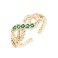 Cubic Zirconia Micro Pave Brass Finger Ring, gold color plated, Adjustable & micro pave cubic zirconia & for woman, green, 20mm 