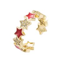 Cubic Zirconia Micro Pave Brass Finger Ring, Star, gold color plated, Adjustable & micro pave cubic zirconia & for woman & enamel 20mm 