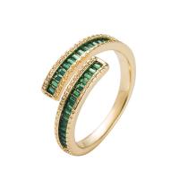 Cubic Zirconia Micro Pave Brass Finger Ring, gold color plated, Adjustable & micro pave cubic zirconia & for woman, green, 20mm 