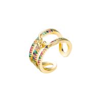 Cubic Zirconia Micro Pave Brass Finger Ring, gold color plated, Adjustable & micro pave cubic zirconia & for woman 20mm 