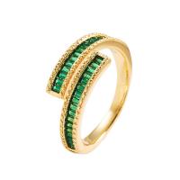 Cubic Zirconia Micro Pave Brass Finger Ring, real gold plated, Adjustable & micro pave cubic zirconia & for woman, green 