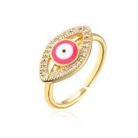 Evil Eye Jewelry Finger Ring, Brass, real gold plated, Adjustable & micro pave cubic zirconia & for woman & enamel 