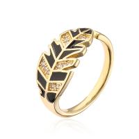 Cubic Zirconia Micro Pave Brass Finger Ring, Leaf, real gold plated, Adjustable & micro pave cubic zirconia & for woman & enamel 