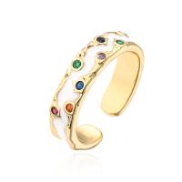 Cubic Zirconia Micro Pave Brass Finger Ring, real gold plated, Adjustable & micro pave cubic zirconia & for woman & enamel 