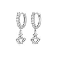 Huggie Hoop Drop Earring, laiton, couronne, Placage, pavé de micro zircon & pour femme & creux, plus de couleurs à choisir Vendu par paire