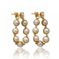 Brass Stud Earring, with Glass Pearl, real gold plated, fashion jewelry & for woman, golden 