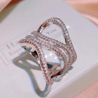 Cubic Zirconia Micro Pave Brass Finger Ring & micro pave cubic zirconia & for woman, silver color 