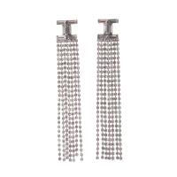 Moda flecos pendientes, aleación de zinc, chapado en color de plata, Joyería & para mujer & con diamantes de imitación, plateado, 12x94mm, Vendido por Par