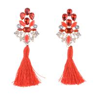 Fashion Tassel Earring, Cotton Thread, with Zinc Alloy, Flower, gold color plated, fashion jewelry & for woman & with rhinestone 