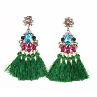 Fashion Tassel Earring, Cotton Thread, with Zinc Alloy, gold color plated, fashion jewelry & Bohemian style & for woman & with rhinestone 