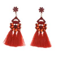 Fashion Tassel Earring, Cotton Thread, with Zinc Alloy, gold color plated, fashion jewelry & Bohemian style & for woman & with rhinestone 