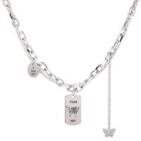 Collier de bijoux de titane, Acier titane, avec 5cm chaînes de rallonge, papillon, Double couche & bijoux de mode & pour femme, argent cm, 44 cm, Vendu par PC