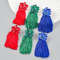 Fashion Tassel Earring, Zinc Alloy, with Polyester, plated, fashion jewelry & for woman & with rhinestone 