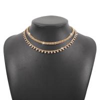 Collar de aleación de cinc con diamantes de imitación, aleación de zinc, chapado, Joyería & multicapa & para mujer, más colores para la opción, longitud:37-47.5 cm, Vendido por UD