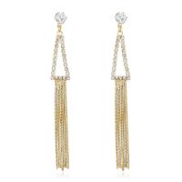 Fashion Fringe Earrings, Messing, goldfarben plattiert, für Frau & mit Strass, goldfarben, 72x9mm, verkauft von Paar