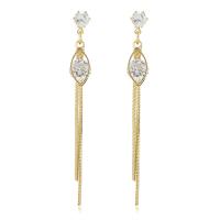 Moda flecos pendientes, metal, chapado en color dorado, diferentes estilos para la opción & micro arcilla de zirconia cúbica & para mujer, dorado, Vendido por Par