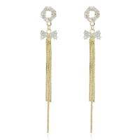 Fashion Fringe Earrings, Messing, goldfarben plattiert, für Frau & mit Strass, goldfarben, 75x10mm, verkauft von Paar