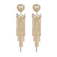 Fashion Fringe Earrings, Messing, goldfarben plattiert, für Frau & mit Strass, goldfarben, 88x23mm, verkauft von Paar