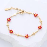 Edelstahl Charm Armband, 304 Edelstahl, mit Verlängerungskettchen von 1.18inch, Blume, 18K vergoldet, Modeschmuck & für Frau & Emaille, keine, Länge:ca. 6.89 ZollInch, verkauft von PC