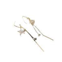 Moda flecos pendientes, metal, Estrella, chapado en color dorado, Joyería & micro arcilla de zirconia cúbica & para mujer, dorado, 93mm, Vendido por Par