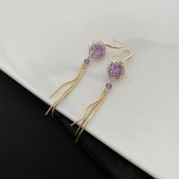 Fashion Fringe Earrings, Messing, mit kubischer Zirkonia, goldfarben plattiert, Modeschmuck & für Frau, keine, 88mm, verkauft von Paar