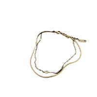 Partículas de acero pulsera tobillera, con 5cm extender cadena, Recubrimiento iónico al vacío, Doble capa & Joyería & para mujer & con diamantes de imitación, dorado, longitud:19.6 cm, 20.3 cm, Vendido por UD