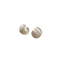 Brass Stud Earring, with Plastic Pearl, gold color plated, fashion jewelry & for woman & enamel 