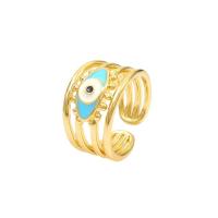 Evil Eye Jewelry Finger Ring, Brass, real gold plated, Adjustable & micro pave cubic zirconia & for woman & enamel 