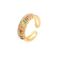 Cubic Zirconia Micro Pave Brass Finger Ring, real gold plated, Adjustable & micro pave cubic zirconia & for woman 