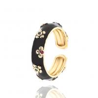 Brass Cuff Finger Ring, real gold plated, Adjustable & micro pave cubic zirconia & for woman & enamel 23mm 