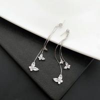 Moda flecos pendientes, metal, Mariposa, chapado en color de plata, Joyería & para mujer, plateado, 8.6mm, Vendido por Par